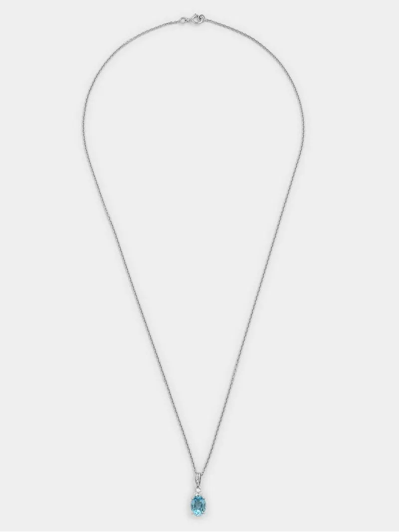 Sterling Silver Diamond & Sky Blue Topaz Oval Pendant