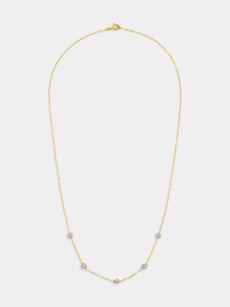 Yellow Gold & Sterling Silver Crystal Station Necklace