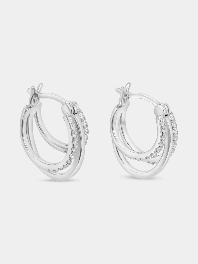 Cheté Sterling Silver Cubic Zirconia Triple Split Hoop Earrings