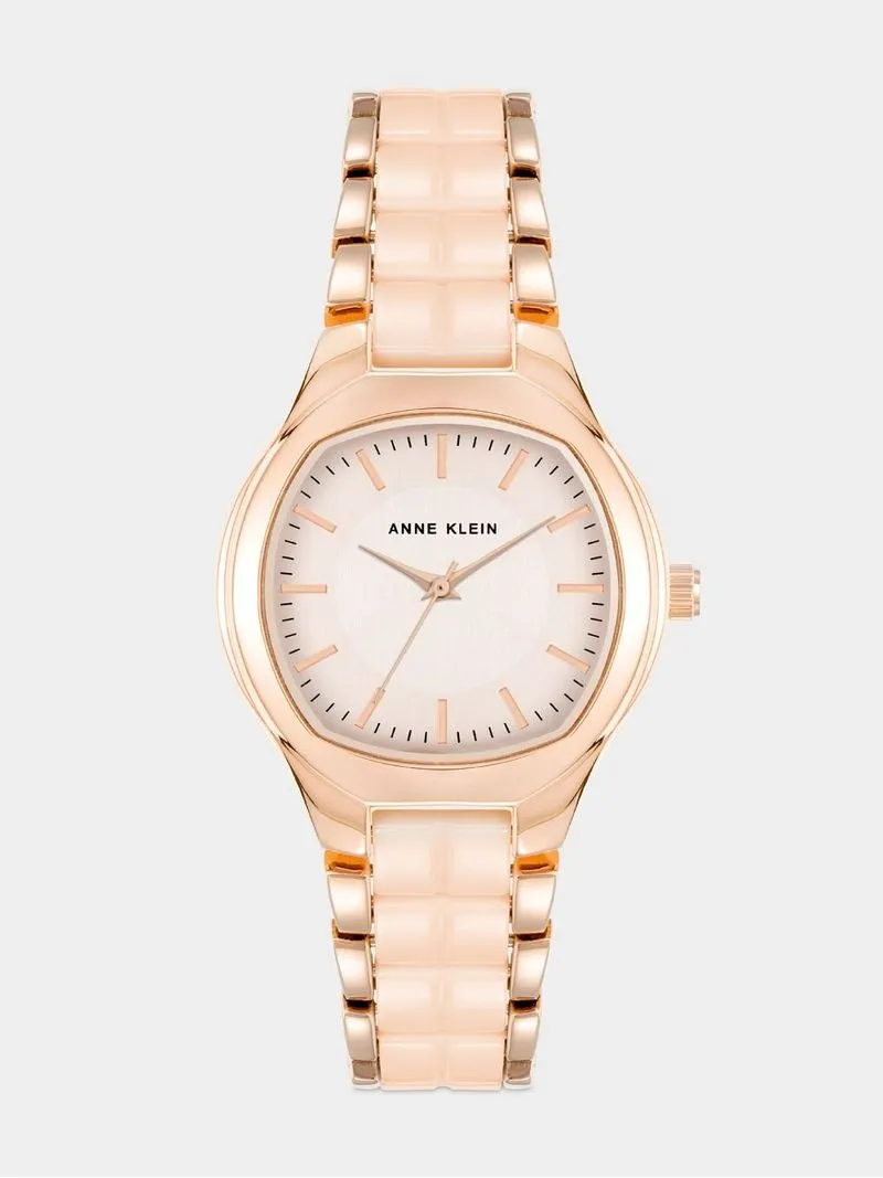 Anne Klein Women's Rose Gold Plated & Light Pink Ceramic Bracelet Watch