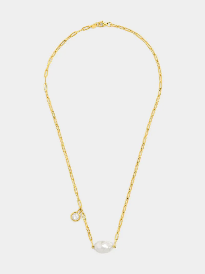 Gold Plated Sterling Silver Freshwater Pearl Paperclip Necklace