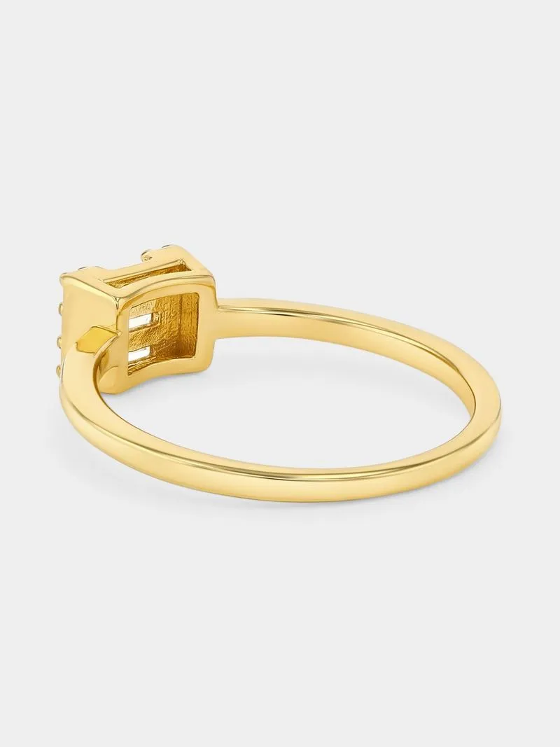 Gold Plated Sterling Silver Cubic Zirconia Baguette Square Ring