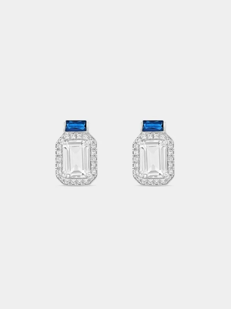 Blue & White Sapphire in Sterling Silver Stud Earrings