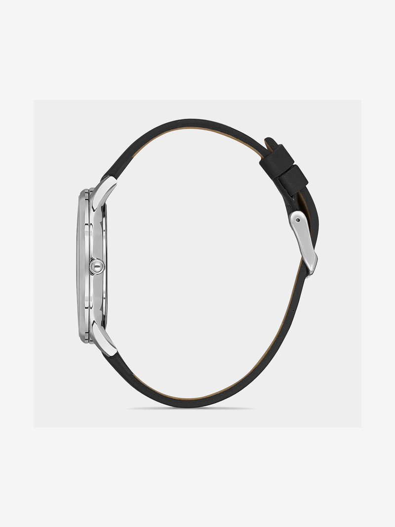 Daniel Klein Silver Plated Black Dial Black Leather Watch