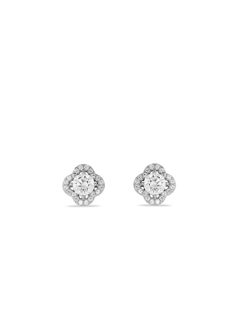 Sterling Silver Cubic Zirconia Scalloped Halo Women’s Stud Earrings