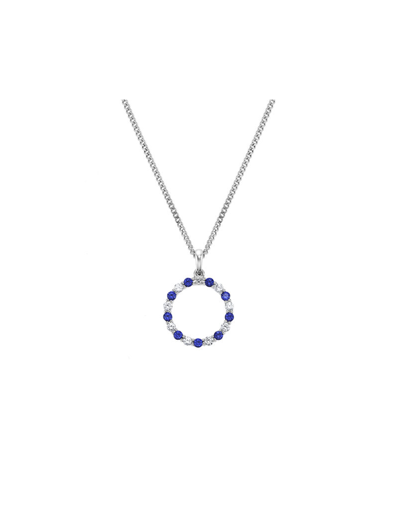 Sterling Silver Diamond & Created Sapphire Circle Pendant