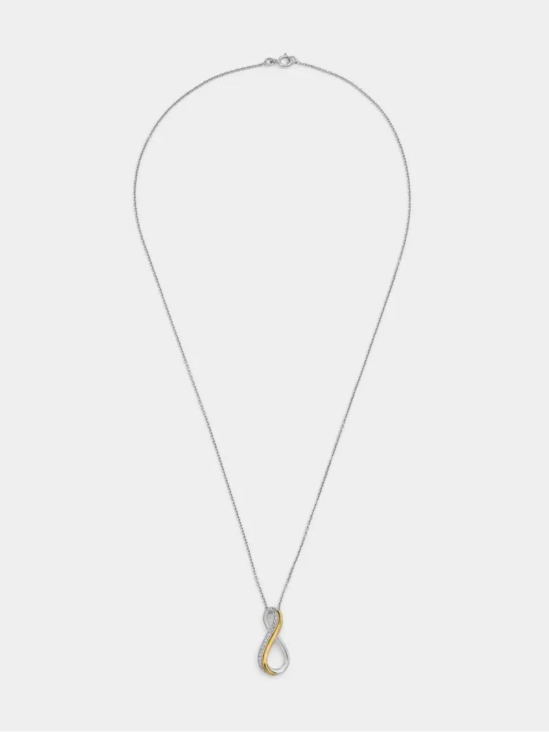 Yellow Gold & Sterling Silver Diamond & Created White Sapphire Crossover Pendant