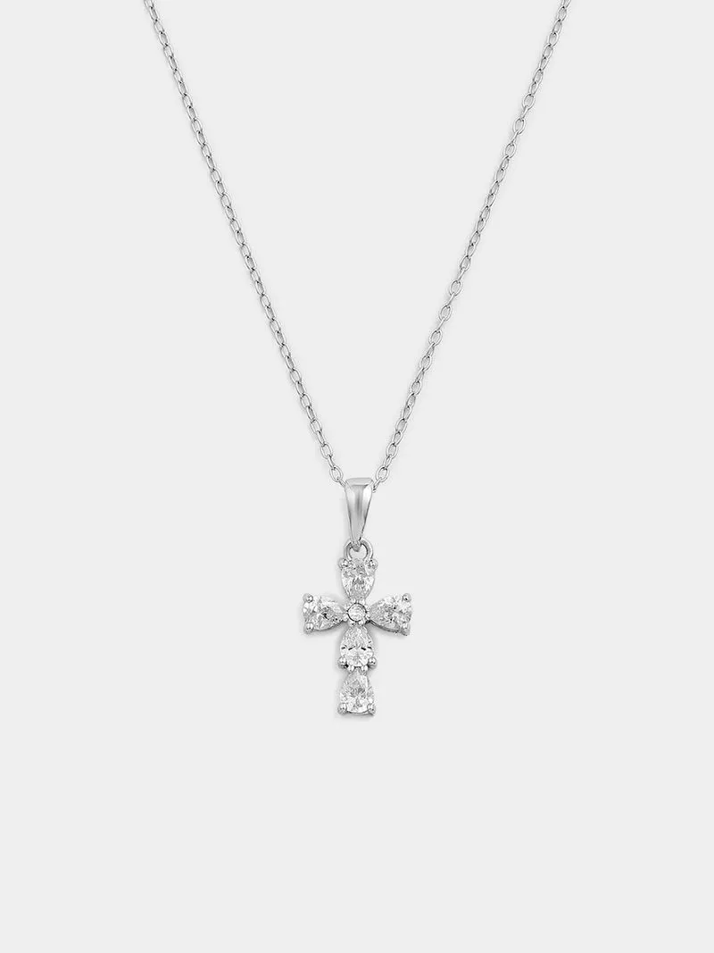 Sterling Silver Cubic Zirconia Pear Cross Pendant