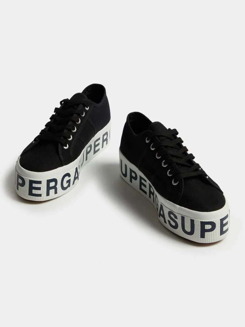 Womens Superga Cptlettering Black Platform Sneaker