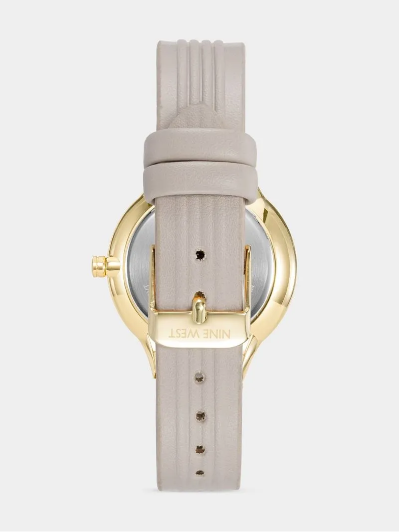 Nine West Women's Gold Plated & Blush Round Vegan Leather Watch