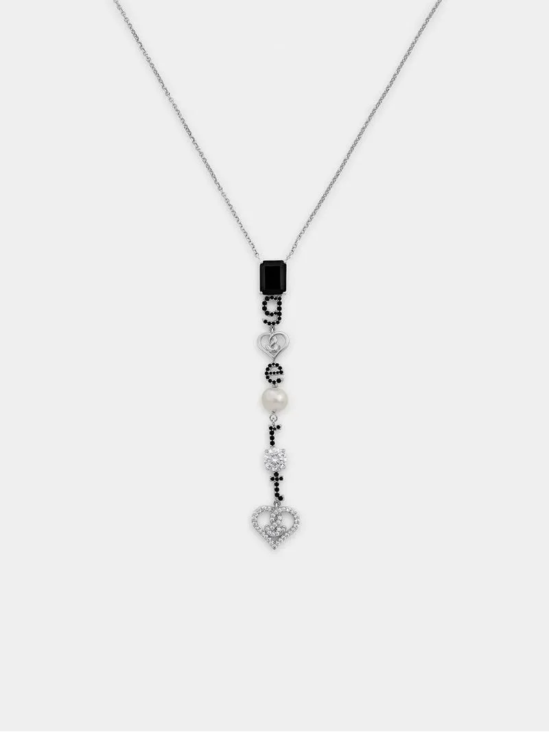 Gert Johan Coetzee Sterling Silver Black Spinel & Pearl Love Generation Initial Necklace