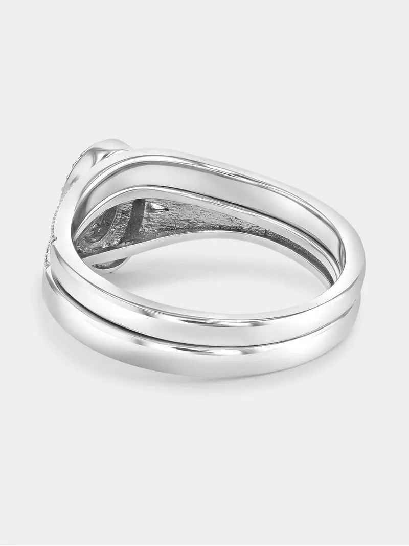 Sterling Silver Diamond & Created Sapphire Marquise Halo Twinset Ring