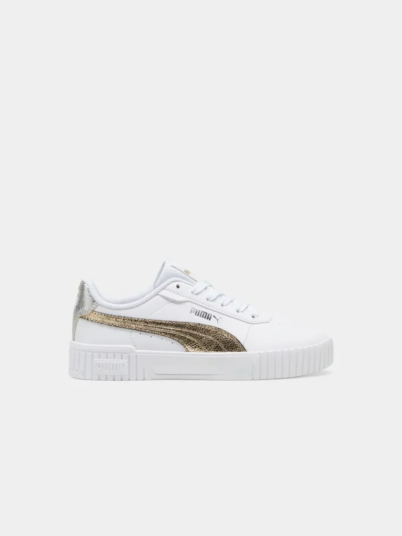 Womens Puma Carina 2.0 Metallic Shine White/Gold Sneakers