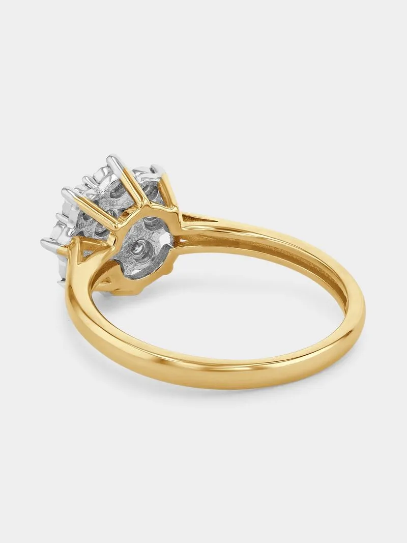 Yellow Gold 0.11ct Diamond Illusion Cluster Ring