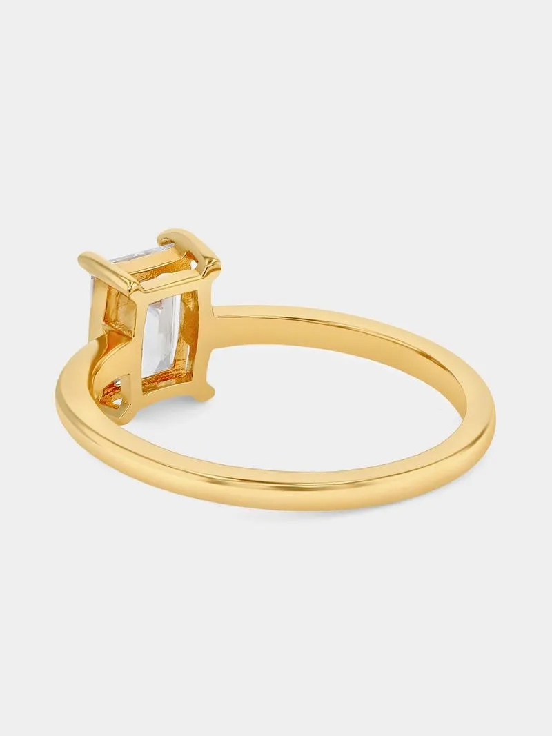 Gold Plated Sterling Silver Cubic Zirconia Emerald Solitaire Ring