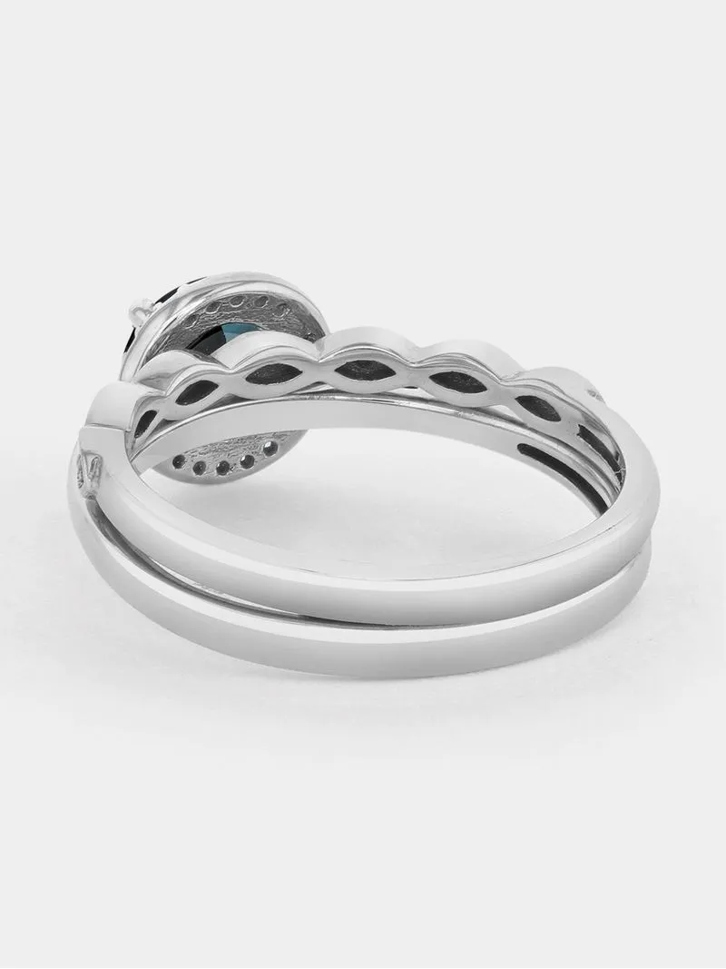 White Gold Diamond & Tanzanite Cushion Halo Ring