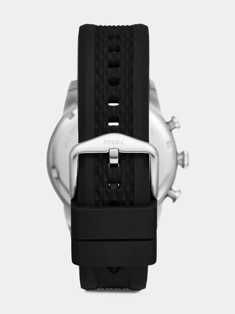 Fossil Sport Tourer Yellow Dial Black Silicone Chronograph Watch
