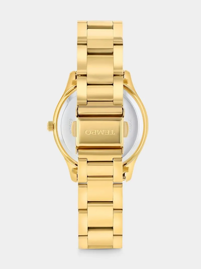 Tempo Gold Plated Black & Gold Tone Africa Dial Heritage Bracelet Watch
