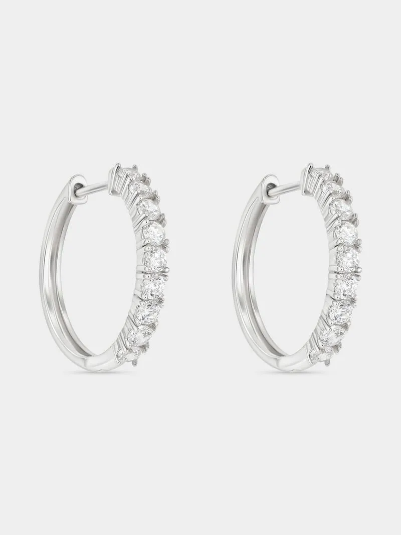 Sterling Silver Cubic Zirconia Half Pave Hoop Earrings