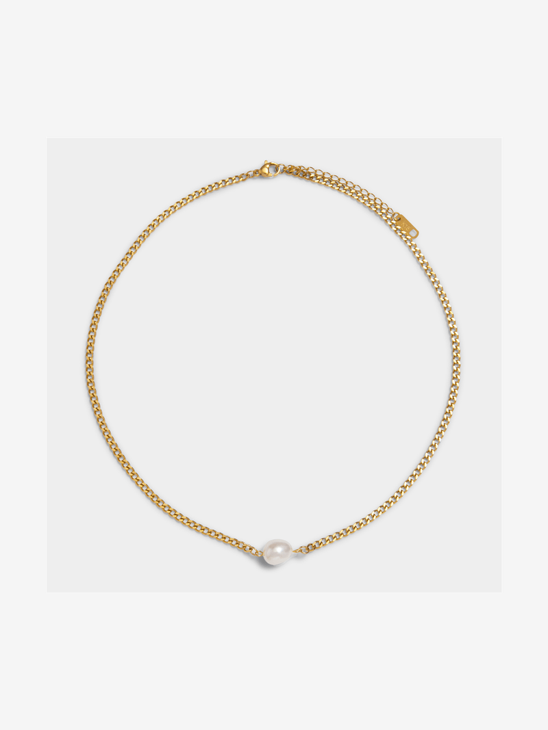 Stainless Steel 18ct Gold Plated Waterproof Pearl Pendant on Chain