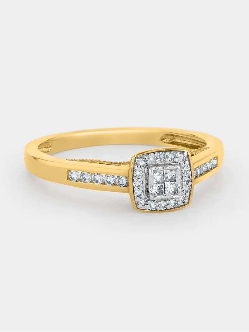 Yellow Gold 0.25ct Diamond Cushion Halo Ring