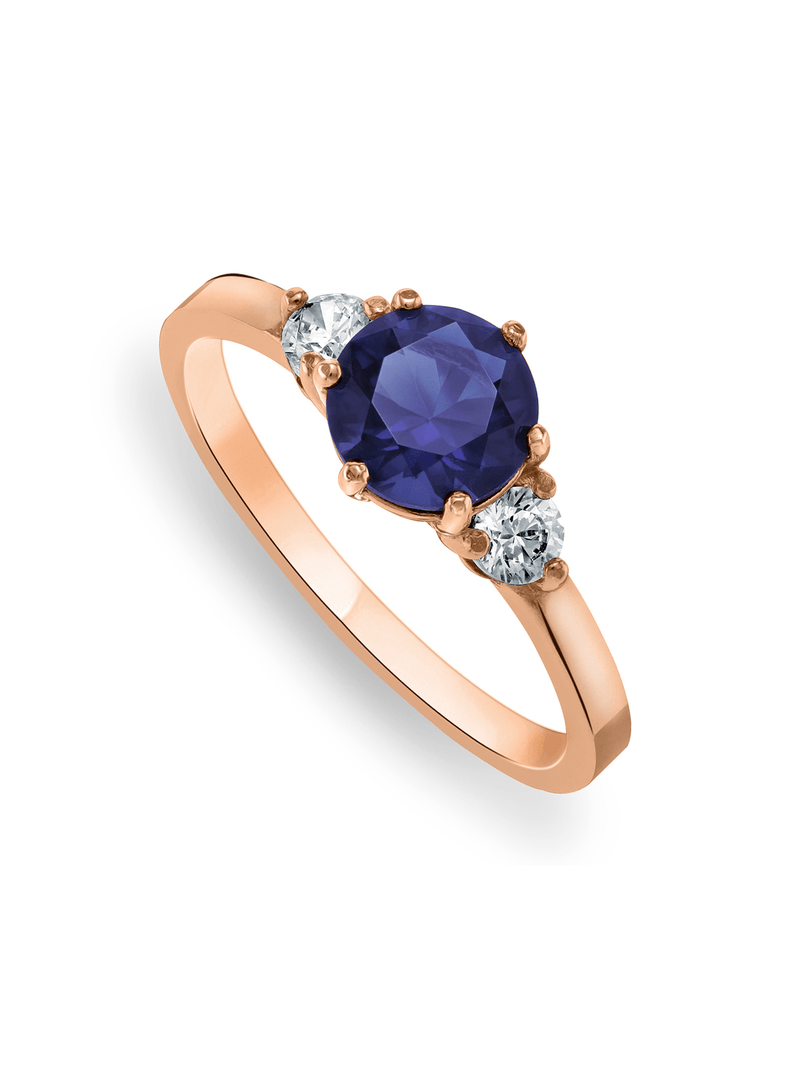 Rose Gold, Blue & Clear Cubic Zirconia Trilogy Ring