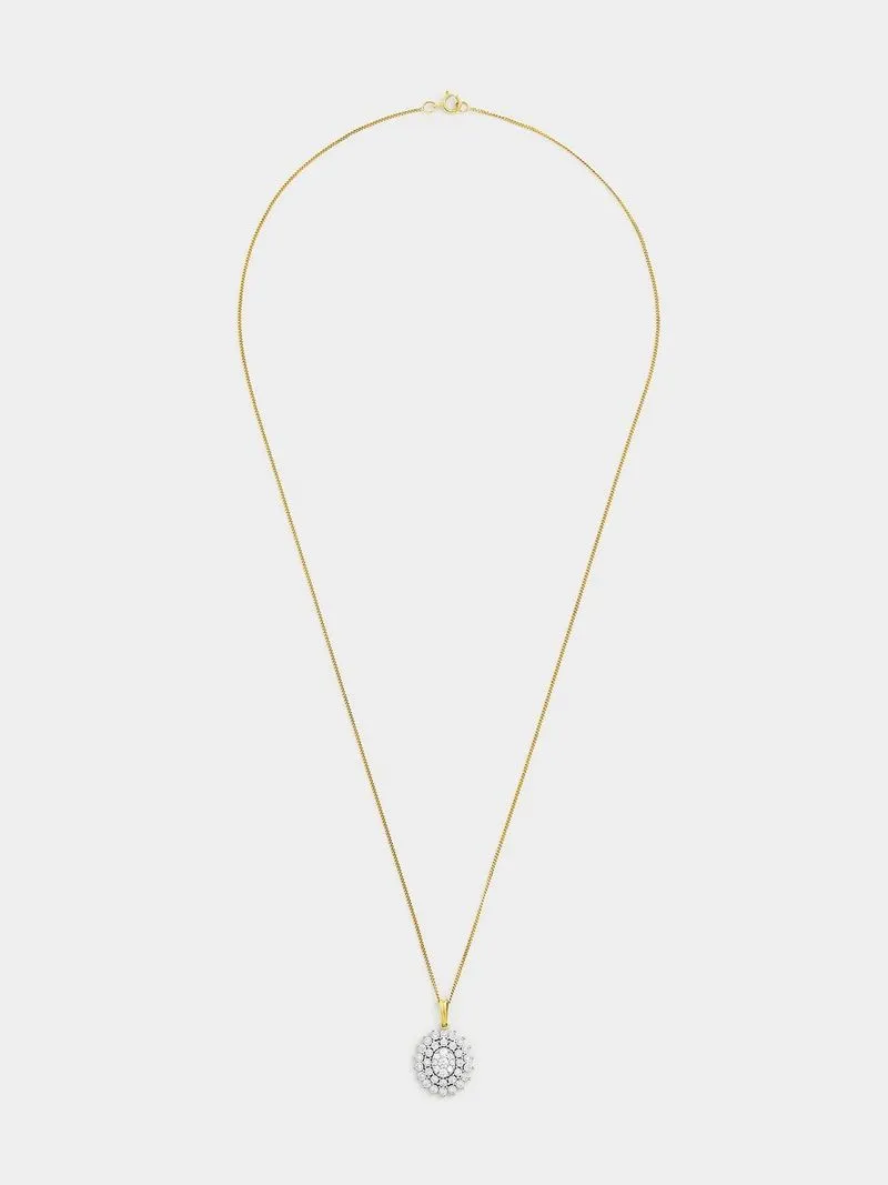 Yellow Gold 0.25ct Diamond Oval Halo Multi-Stone Pendant