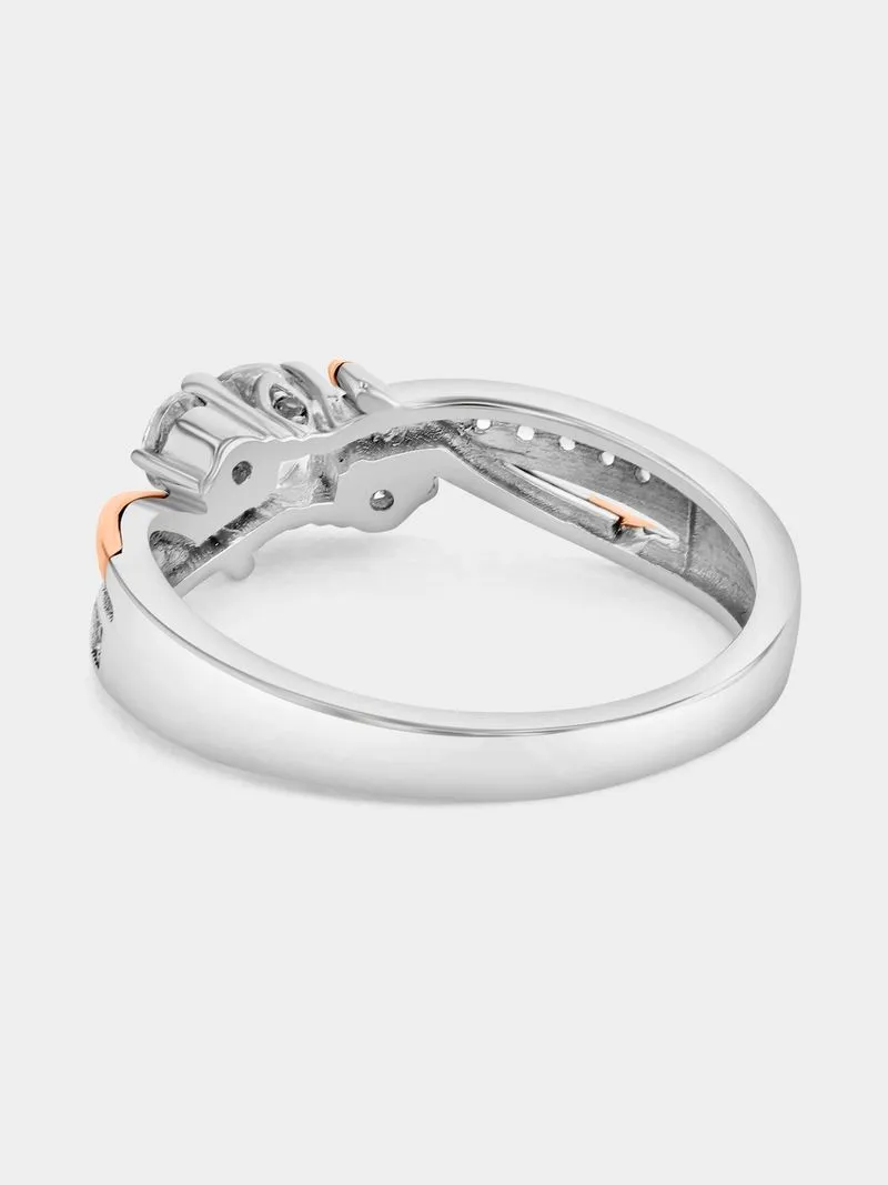 Rose Gold & Sterling Silver Moissanite Trilogy Ring