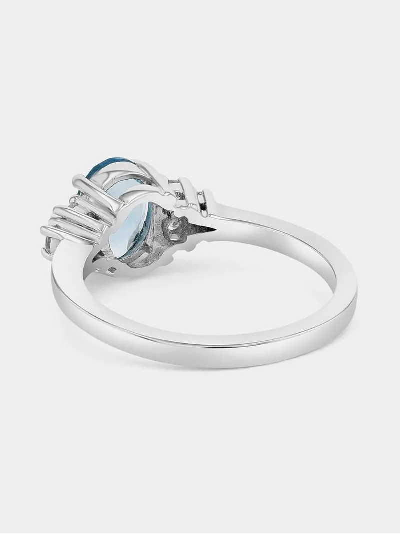 Sterling Silver Aquamarine Cubic Zirconia Oval Trio Ring