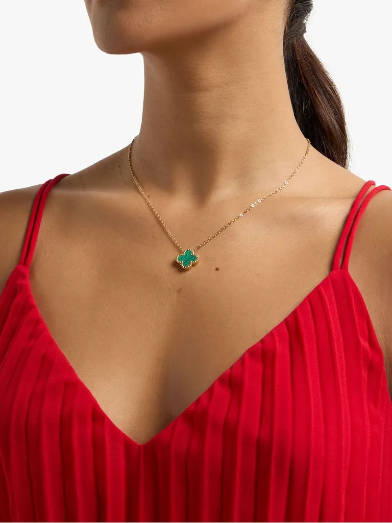 18ct Gold Plated Stainless Steel Green Clover Pendant