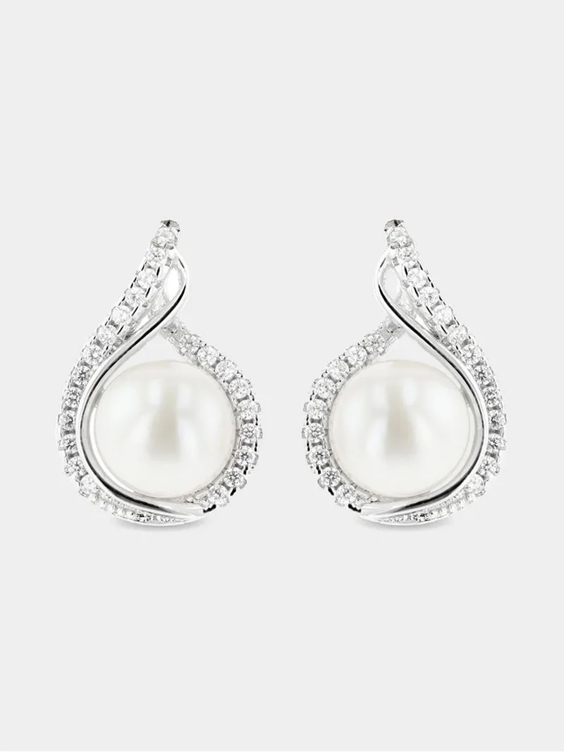 Sterling Silver & Freshwater Pearl Droplet Stud Earrings