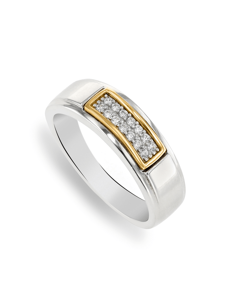 Yellow Gold & Sterling Silver, Framed Cubic Zirconia Ring