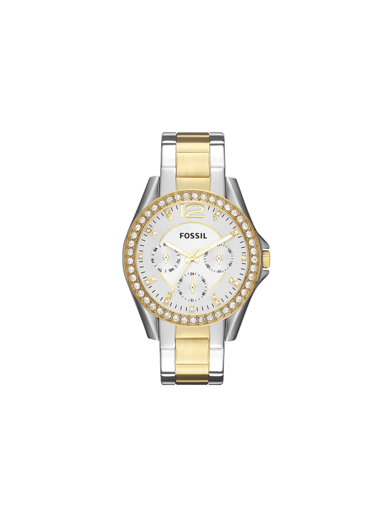 Fossil Riley Silver & Gold Plated Stainless Steel Multi Dial Bracelet Watch