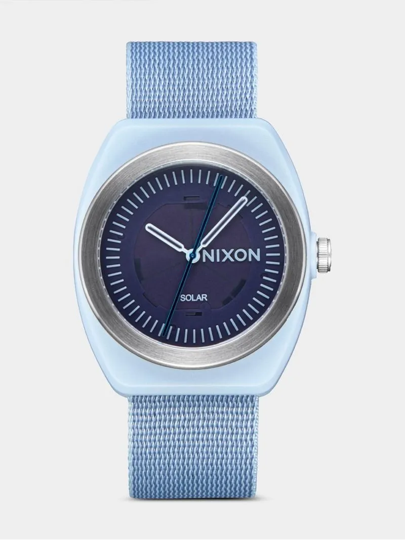 Nixon Women's Light Wave Blue & Grey Solar Fabric Woven Strap Watch