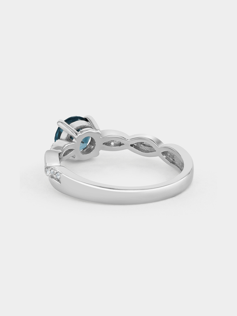 White Gold Diamond & London Blue Topaz Round Ring