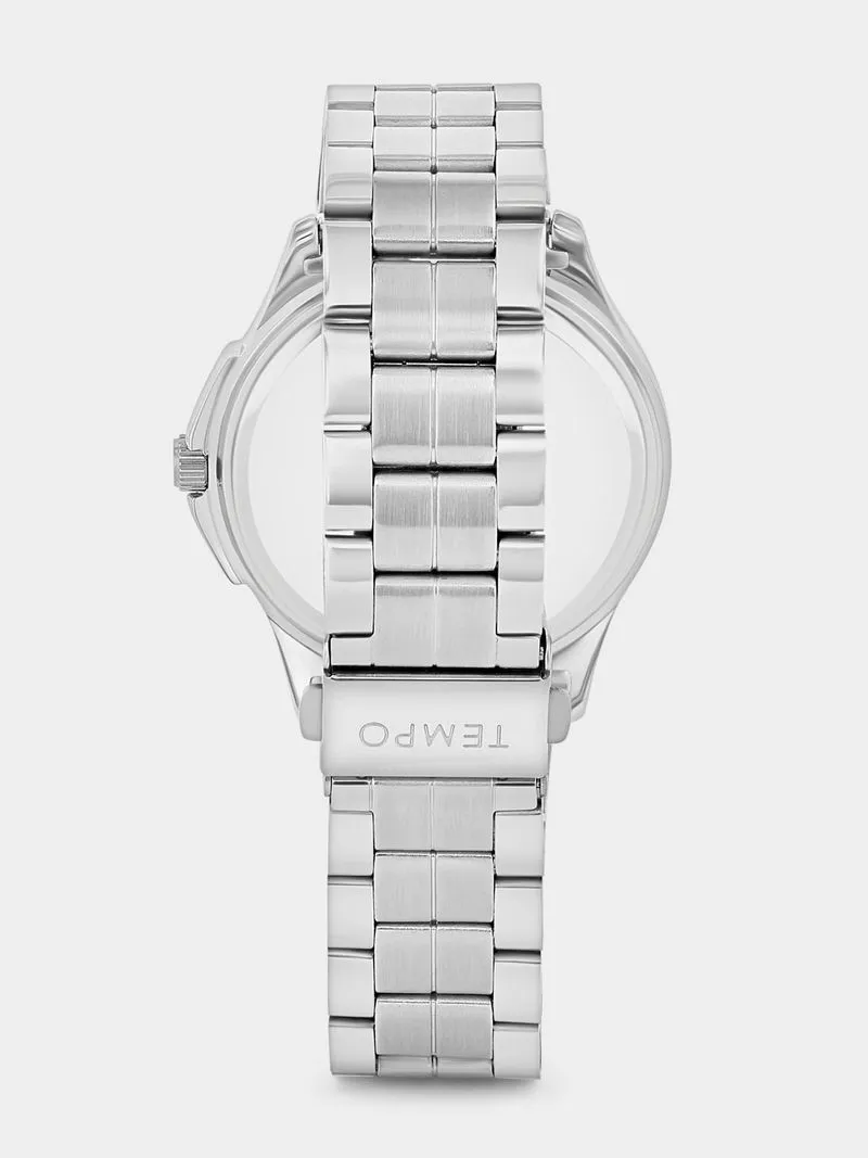 Tempo Silver Plated Orange & Black Dial Bracelet Watch