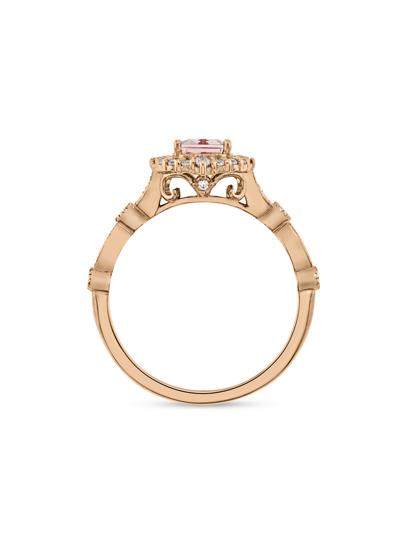 Rose Gold Diamond & Morganite Vintage Style Halo Ring