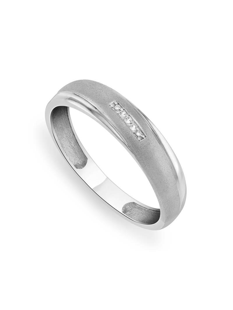 White Gold Diamond Diagonal Stripe Men’s Wedding Band