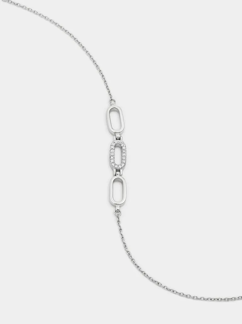 Sterling Silver Cubic Zirconia Triple Oval Link Bracelet