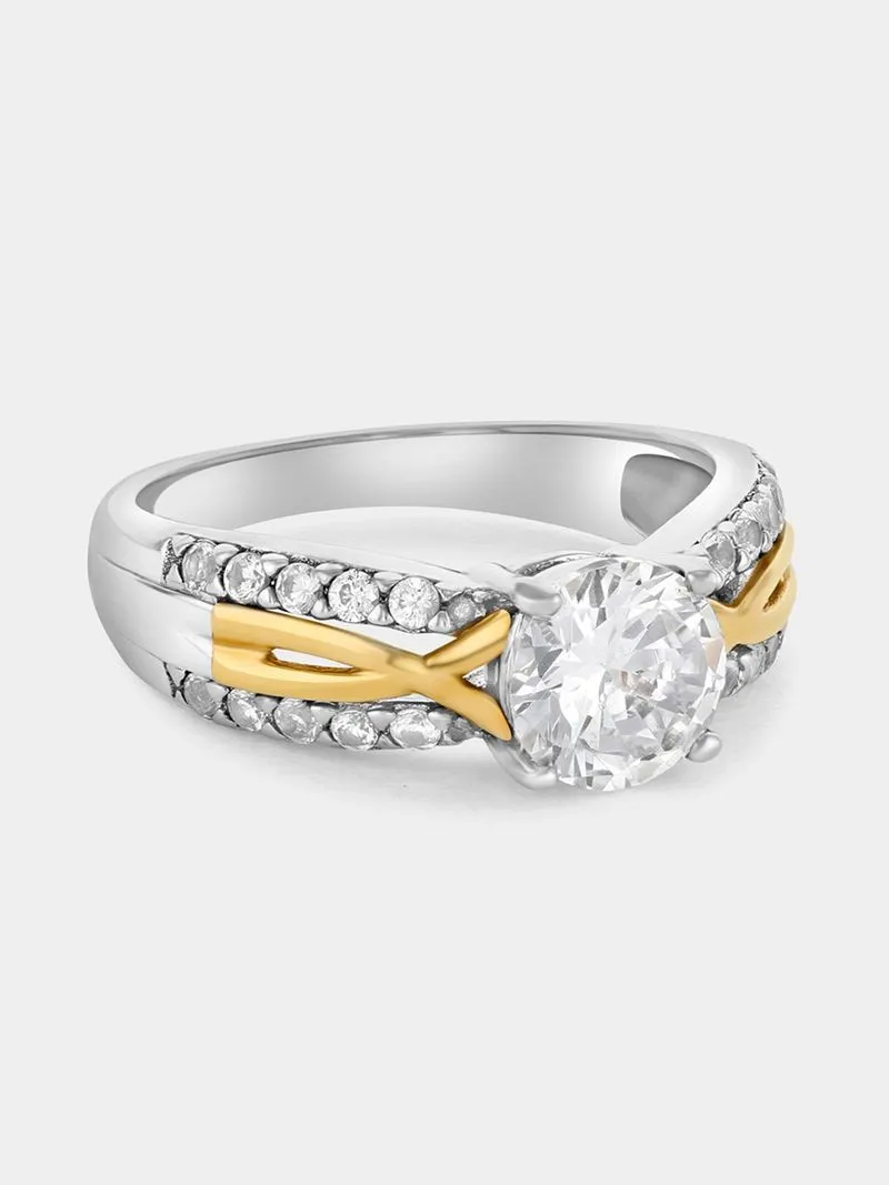 Yellow Gold & Sterling Silver Diamond & Created Sapphire Infinity Pave Ring