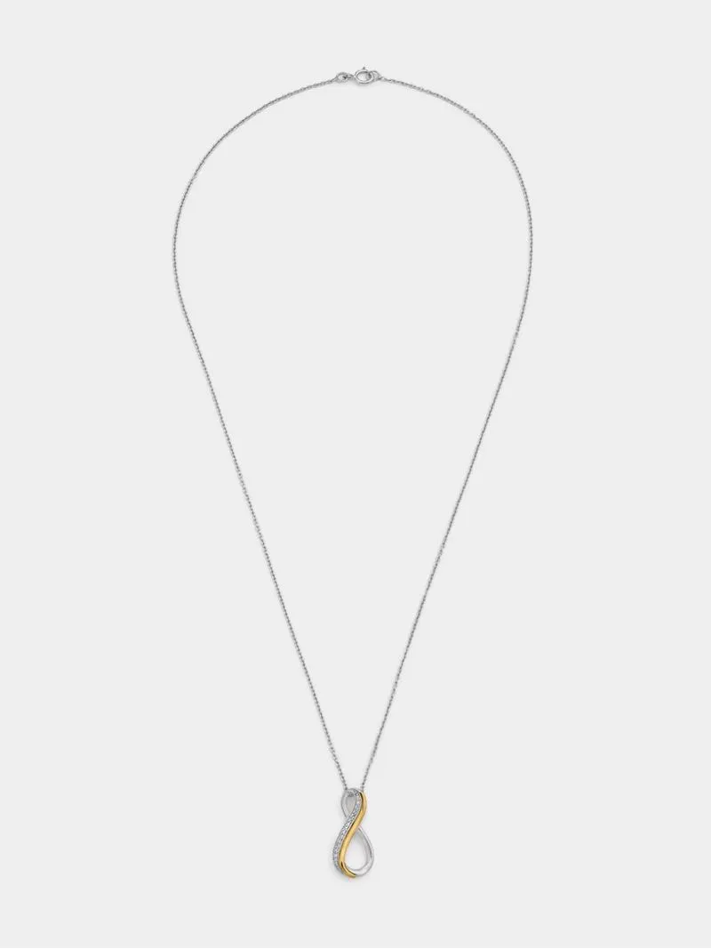 Yellow Gold & Sterling Silver Diamond & Created White Sapphire Crossover Pendant