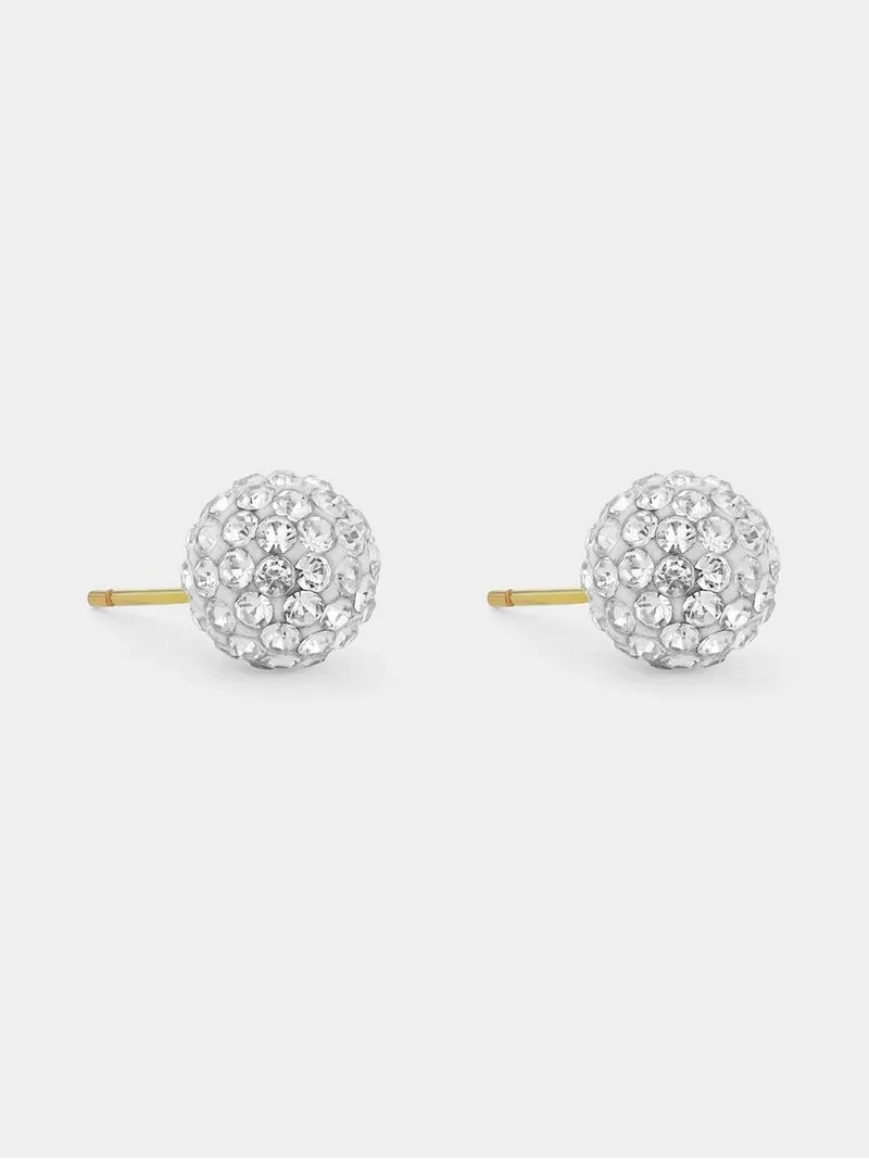 Wome's 9ct Silver Crystal Ball Studs Fine Earrings