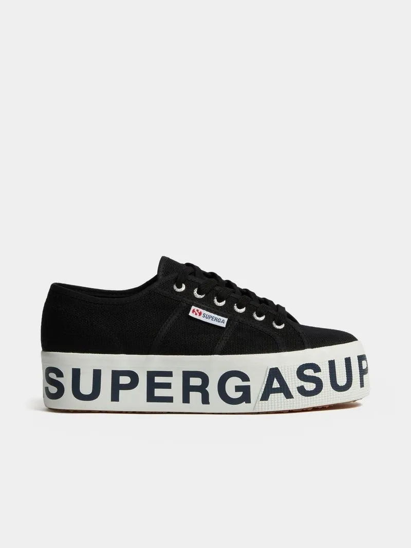 Womens Superga Cptlettering Black Platform Sneaker