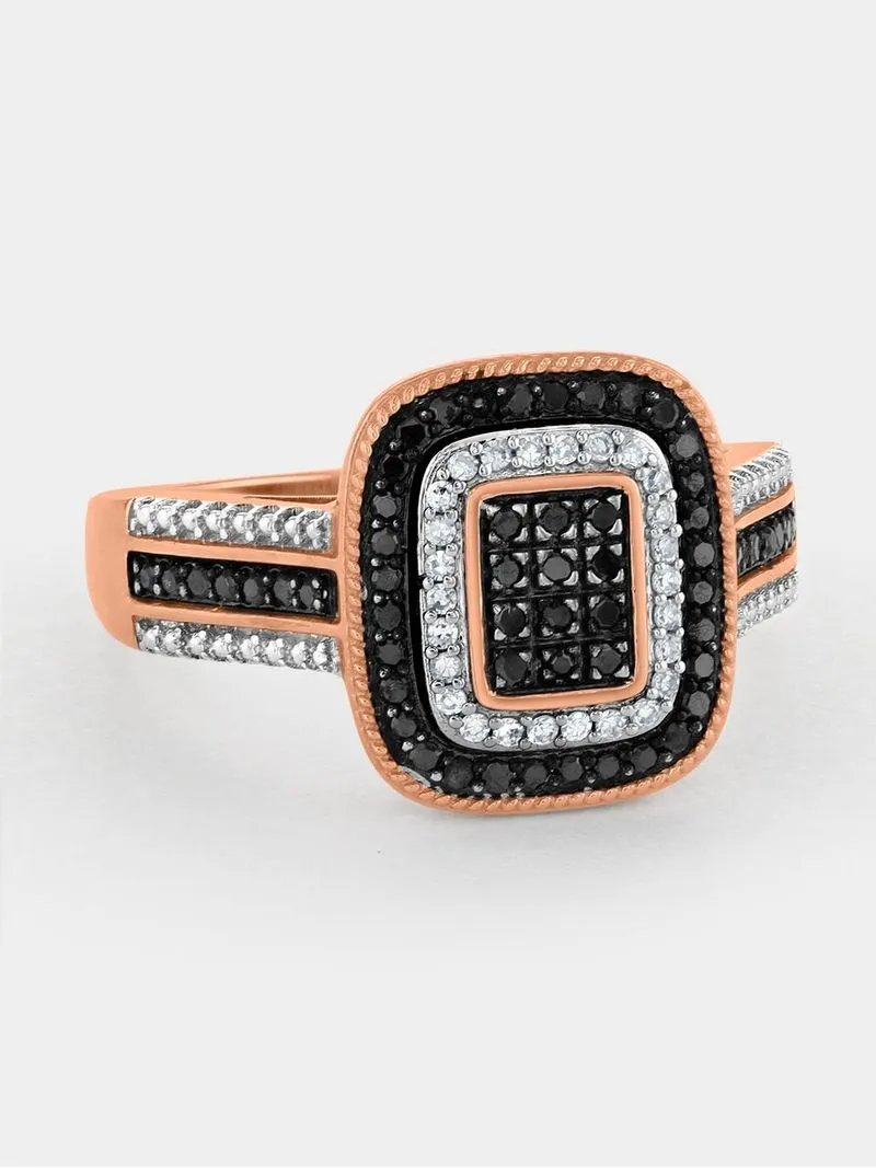 Rose Gold 0.33ct Black Diamond Cushion Cluster Ring