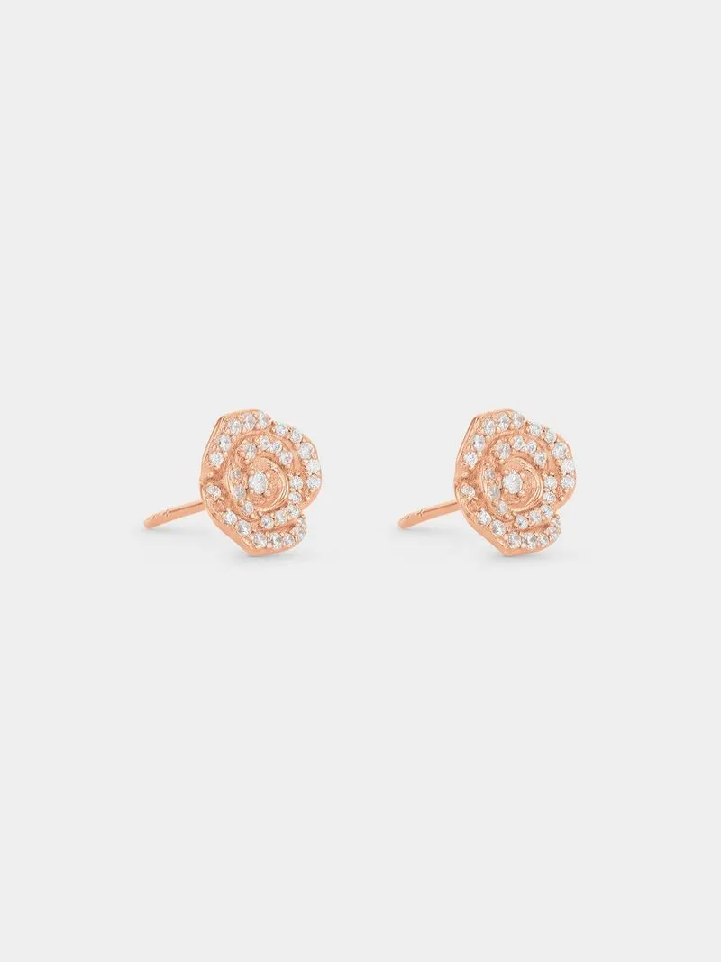 Rose Plated Sterling Silver Cubic Zirconia Rose Stud Earrings