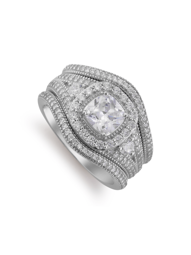 Sterling Silver & Cubic Zirconia Vintage Ring Set
