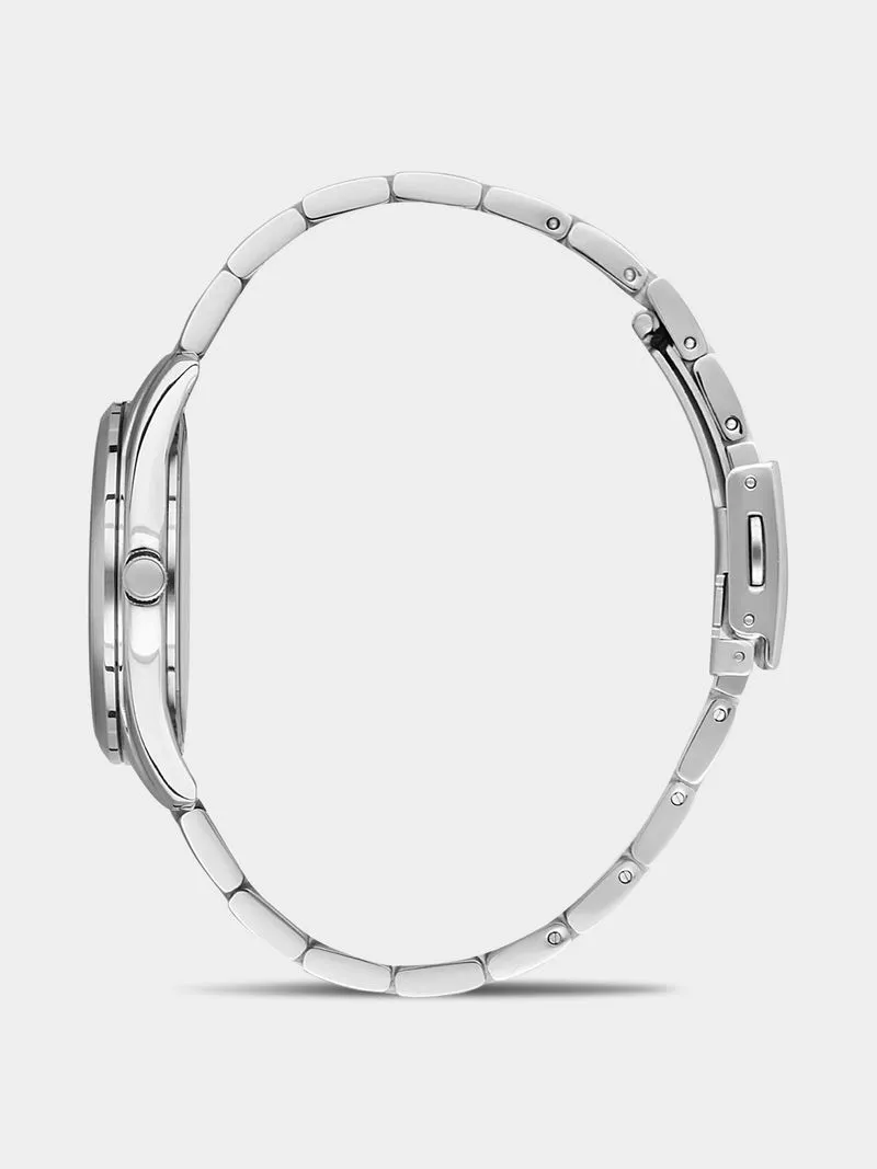 Daniel Klein Silver Plated Orange Dial Stainless Steel Bracelet Watch