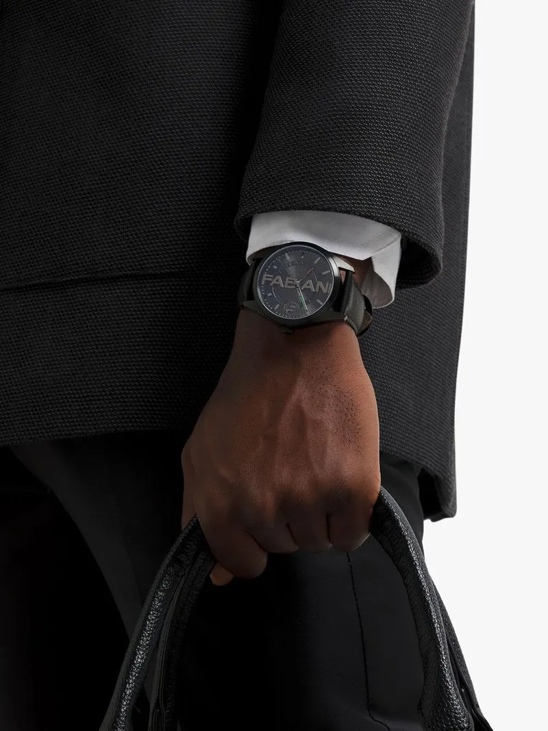 Fabiani Men's Debossed Fabiani Leather Strap Gun/Black Watch
