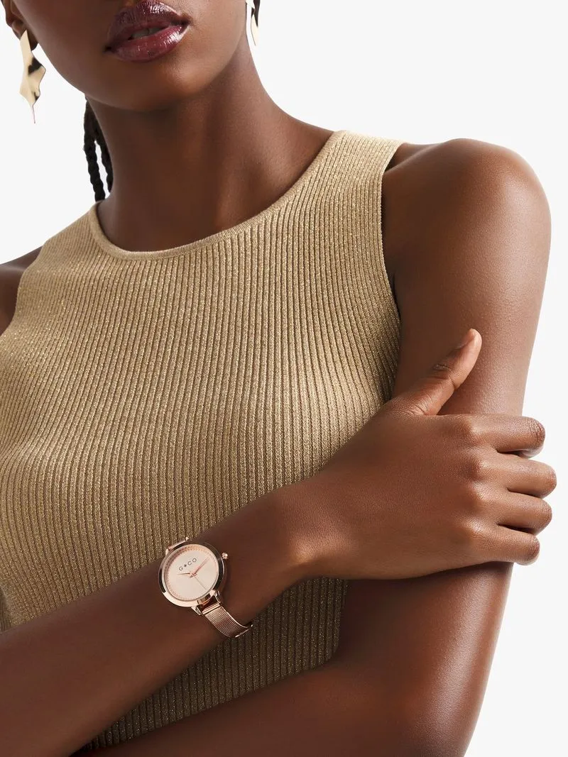 Stainless Steel Rosegold Mesh with Dots Dial Detail Watch