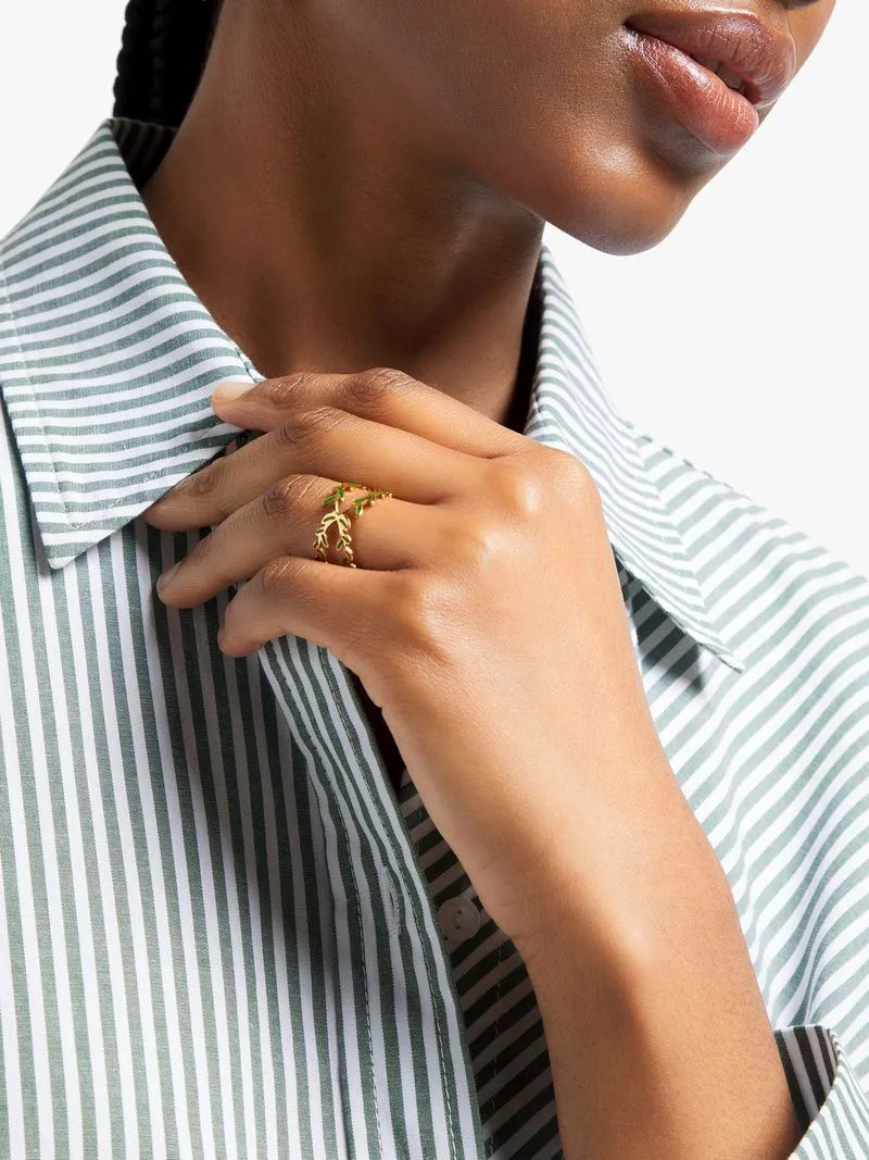 Stainless Steel Gold Tone Adjustable Double Leaf Ring